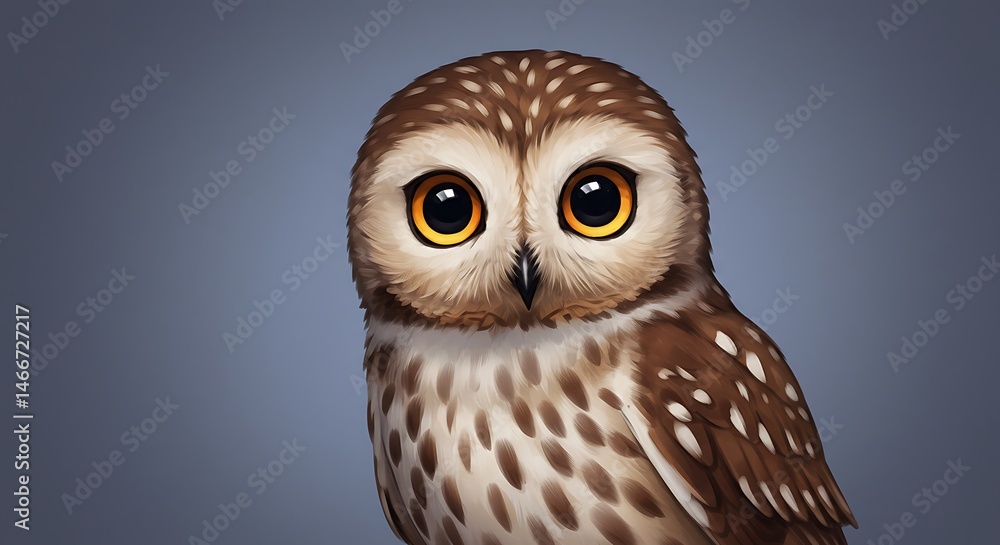 Obraz premium Illustration of a Cute Owl with Large Eyes Looking Forward