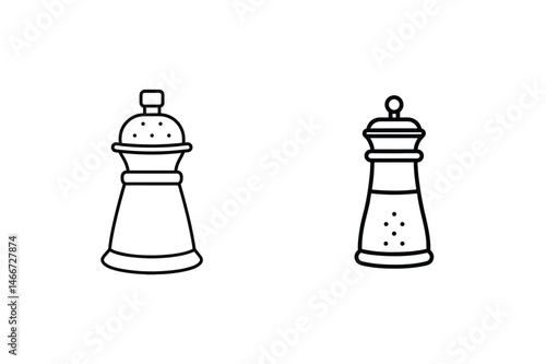 Simple minimalist outline illustrations of salt and pepper shakers for culinary or cooking concepts