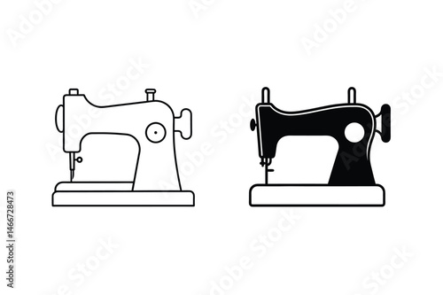 Vector illustration of two sewing machine designs in black and white isolated