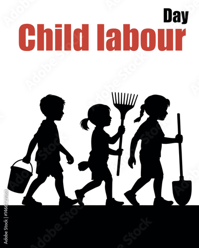 hild Labour Day Stop Child Work, Silhouettes Of Children Engaged In Labour