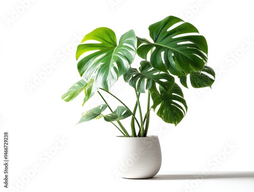 Lush Monstera Deliciosa Plant in White Pot Vibrant Green Foliage Home Decor