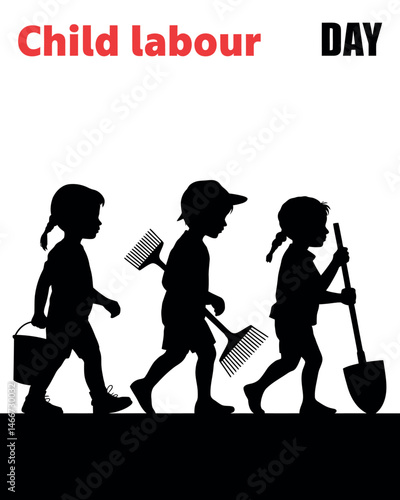 hild Labour Day Stop Child Work, Silhouettes Of Children Engaged In Labour