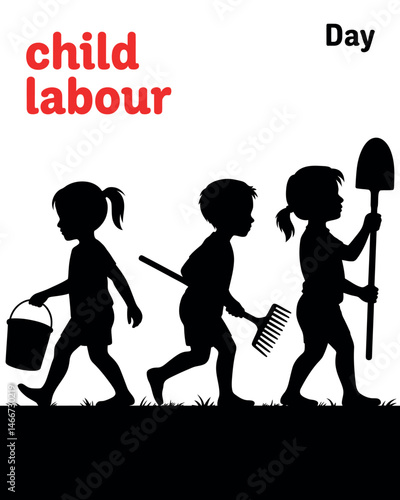 hild Labour Day Stop Child Work, Silhouettes Of Children Engaged In Labour