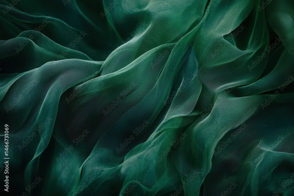Obraz premium Emerald Green Fabric Waves in Abstract Macro Close-Up for Fashion Design and Textile Art Projects