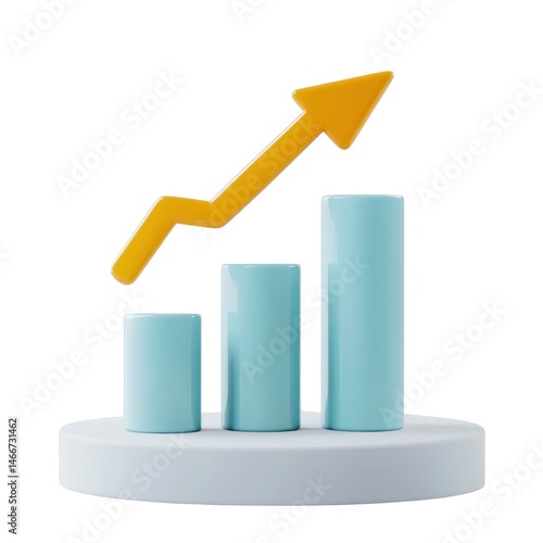 3D bar chart with growing trend arrow