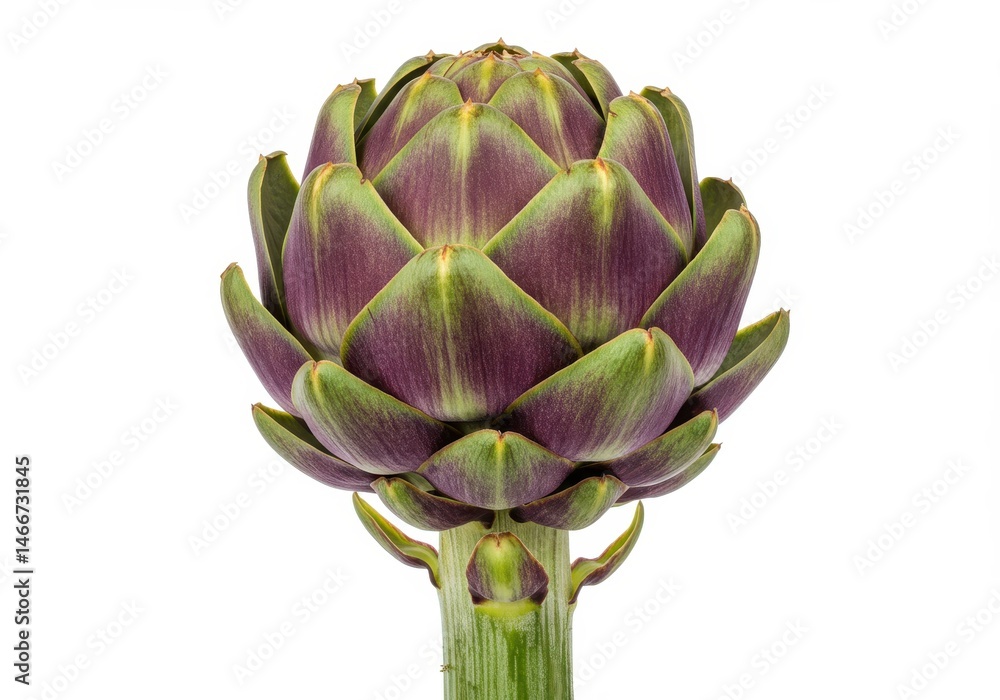 Obraz premium Isolated artichoke with green and purple leaves on a white background