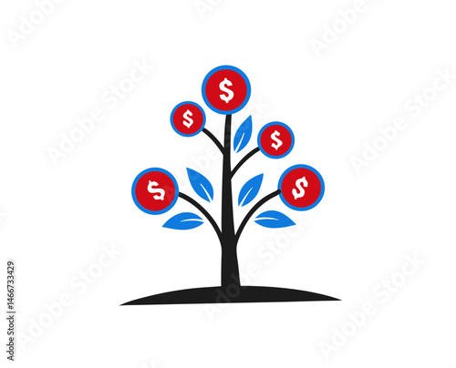 Money Tree Growing with Dollar Signs in a Graphic Style  