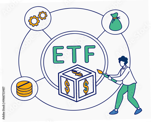 ETF Investment Strategy with Icons of Finance and Growth  