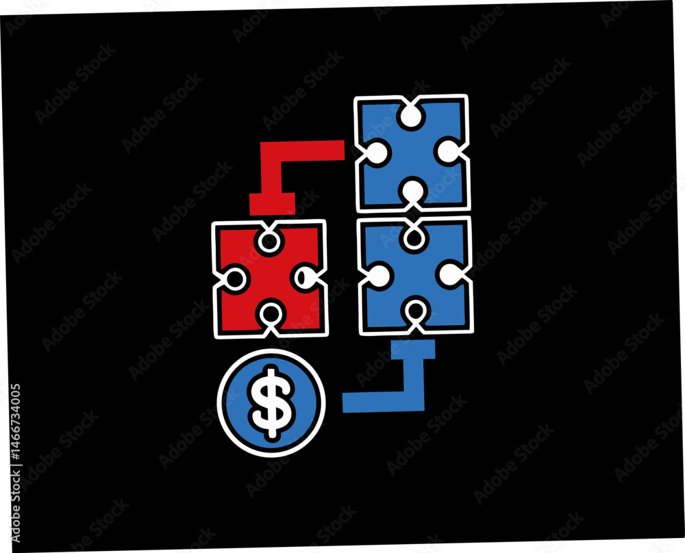 Fototapeta premium Puzzle pieces representing investment strategies on black background 
