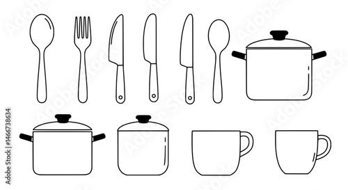 Culinary Essentials: A meticulously curated flat lay featuring essential kitchenware, including sleek utensils and cookware for culinary artistry.