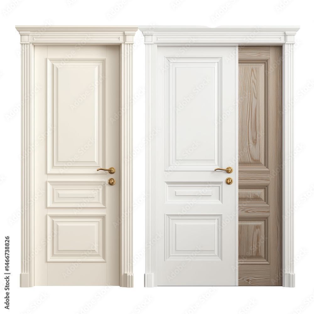 Exquisite Double Classic Doors in White and Wood for a Luxurious Home Entrance , isolated on white background png Exquisite Double Classic Doors in White and Wood for a Luxurious Home Entrance , isolated on white background png