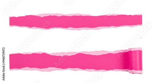 pink ripped paper torn edges strips isolated on white