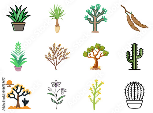 Arid Roots: Desert Tree Lineal Color Icons Set 2