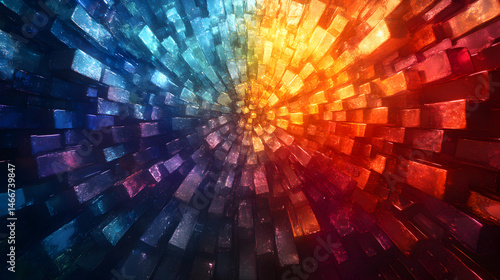 Color spectrum radial burst forming a dynamic abstract texture