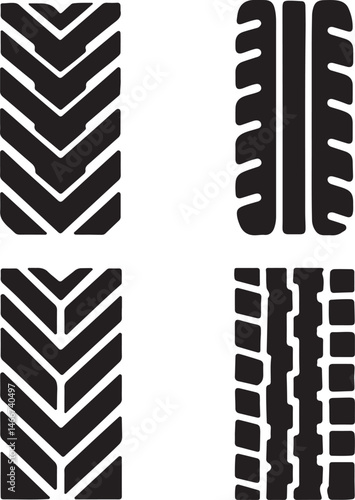 Tire Tracks Icon Set Silhouette Design Vehicle Trail Vector Illustration