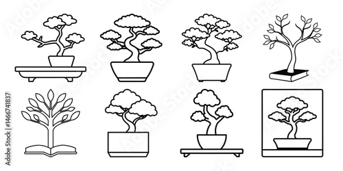 Bonsai tree art set vector illustration