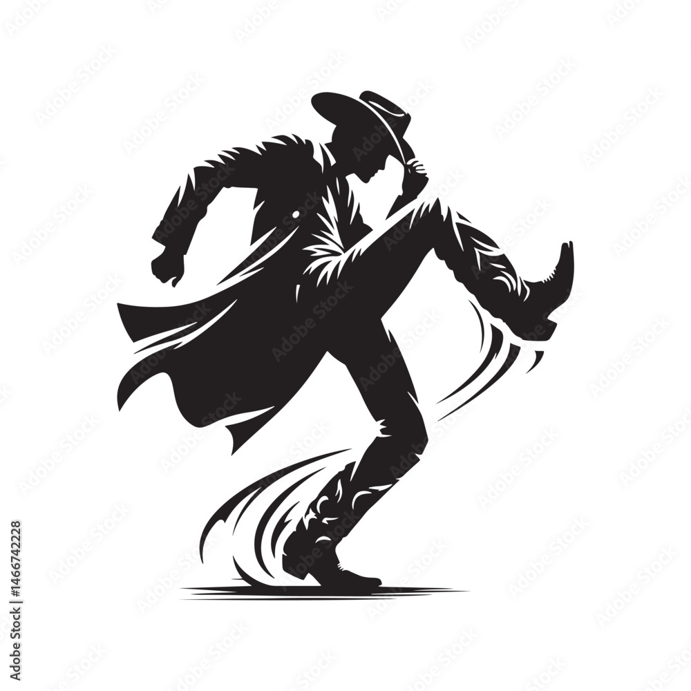 Fototapeta premium Cowboy Boot Dance Pose Vector Silhouette, Western Dance, Country Style, Rustic Movement, Cowboy Boots Illustration, Western Lifestyle Art.