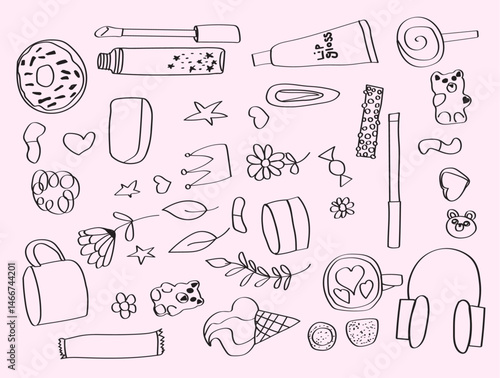 doodle collection of girly items