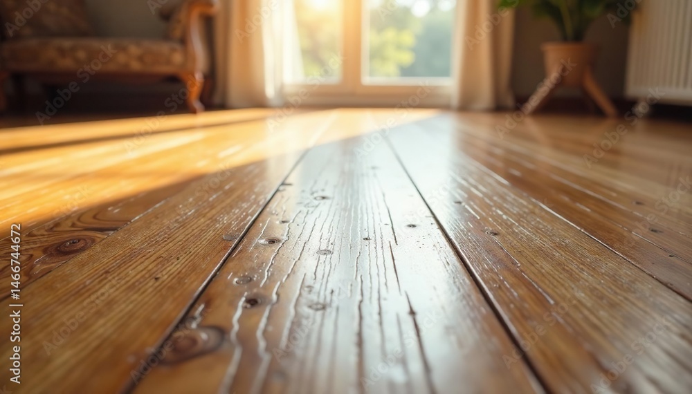 Close-up of a dust-free, polished wooden floor reflecting light , detail, warm Close-up of a dust-free, polished wooden floor reflecting light , detail, warm