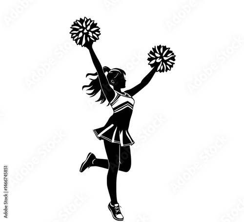 Cheerleader Silhouette:Dynamic silhouette of a cheerleader mid-routine, showcasing athleticism and spirit with pom-poms raised high.