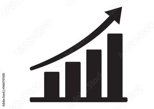 Growth bar chart logo silhouette vector, bar graph logo icon silhouette vector, business growth bar logo vector illustration, black silhouette growth bar logo silhouette vector on white background