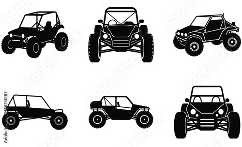 Racing Dune Buggy Silhouette Vector Set, Featuring Off-Road Vehicle in High-Speed Desert Action
