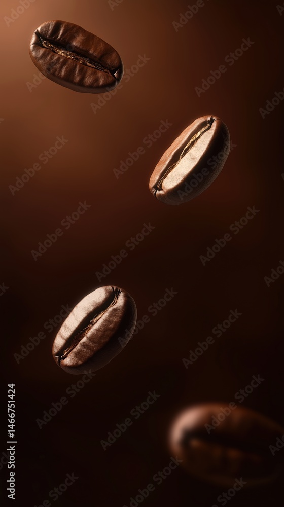 Floating coffee beans create a mesmerizing dance in warm light, capturing the essence of rich flavors and aromatic bliss Floating coffee beans create a mesmerizing dance in warm light, capturing the essence of rich flavors and aromatic bliss