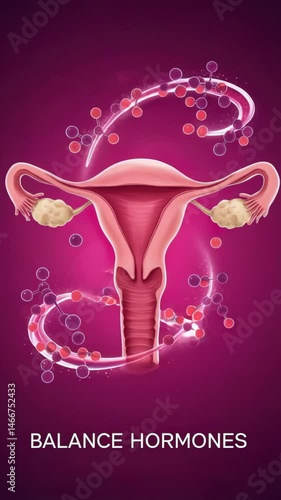 Dynamic animation of female reproductive system highlighting hormone balance and molecular structure