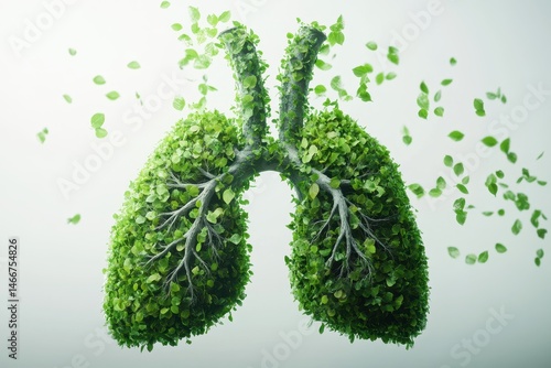 Lung Abstract. Healthy Green Lungs with Fresh Leaves Symbolizing Clean Air and Lung Health