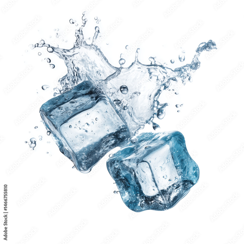 Obraz premium Ice Cubes Splashing in Water: A Refreshing Summer Drink , isolated on white background png