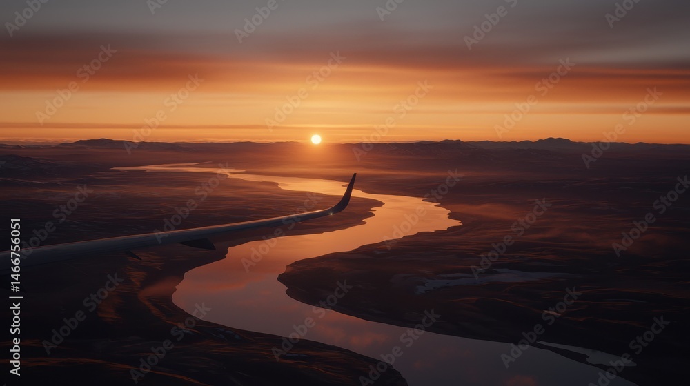 Fototapeta premium Aerial View of a River at Sunset