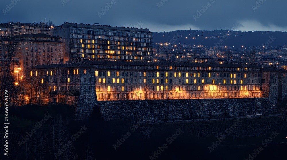 Lyon, France Apartment Building and City Landscape View