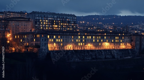 Obraz na płótnie Lyon, France Apartment Building and City Landscape View w salonie