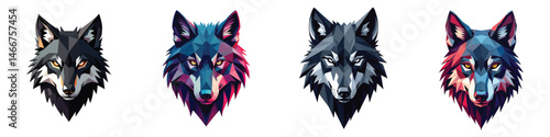 low-poly Vector triangular cybernetic wolf head in a vector illustration against a transparent background, This polygonal style reflects a trendy and modern logo design, making it suitable for print