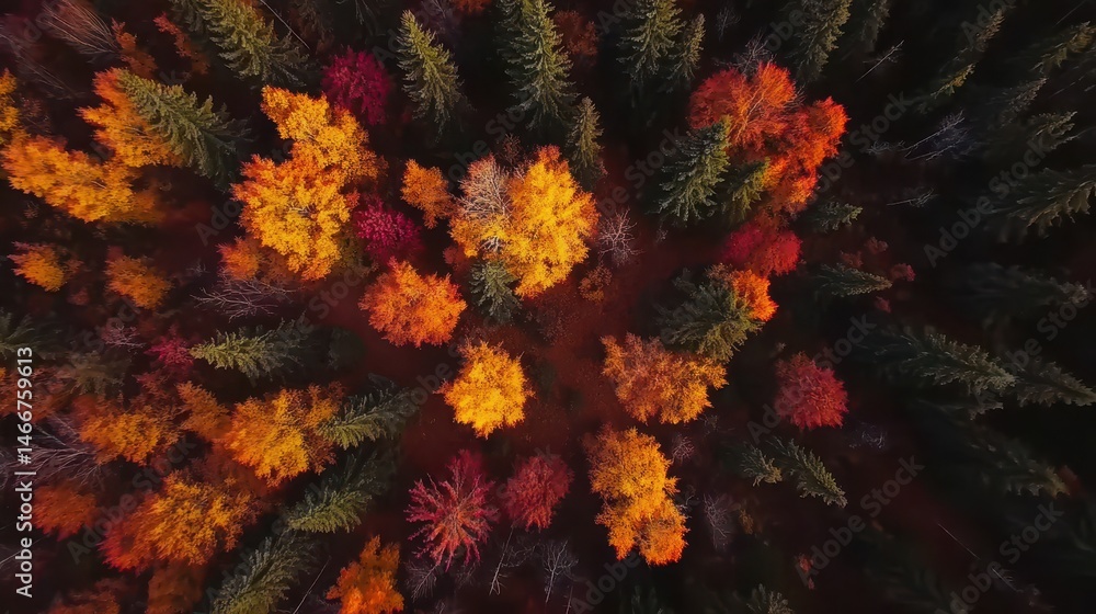 Maine Trees from Aerial View: Spectacular Autumn Colors in Vibrant Forest Landscape