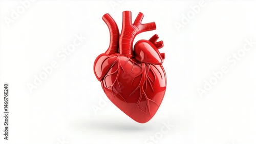 Glossy red anatomical heart model with arteries and veins animation video. Cardiac organ beating animated footage clip seamless HD motion graphics. Human circulatory system concept
