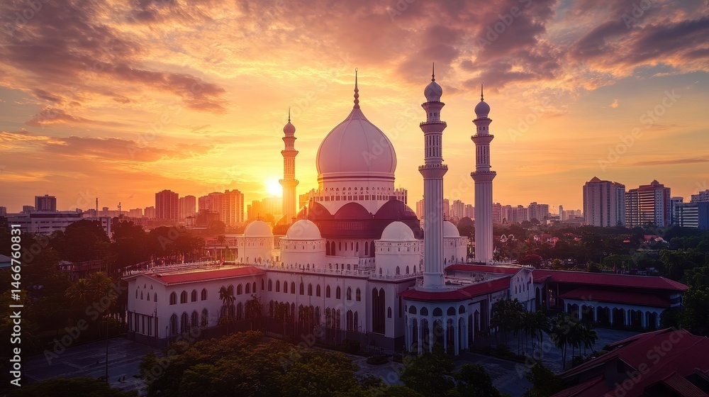 Malaysia Mosque at Sunset: A Glimpse of Kuala Lumpur's Iconic Islamic Symbol