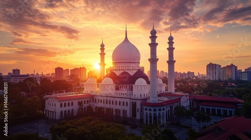 Obraz na płótnie Malaysia Mosque at Sunset: A Glimpse of Kuala Lumpur's Iconic Islamic Symbol w salonie