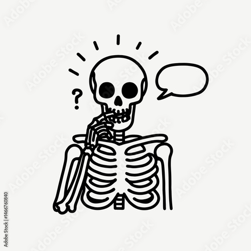 Female Skeleton planning a surprise for each other. girl with messy bun Outline Clipart ink line art doodle vector illustration. Bony woman figure devising treat companions delight secret.