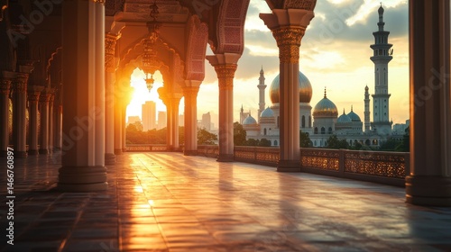 Obraz na płótnie Malaysia Mosque in Kuala Lumpur. Beautiful Sunset Light Framing Islamic Symbol w salonie