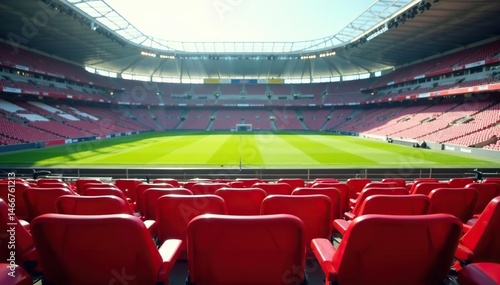 Close-up of individual stadium seats, facing football field, texture, object
