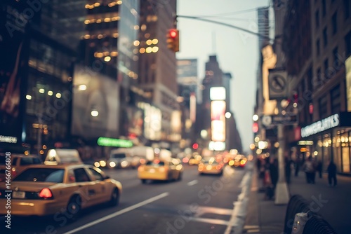 Taxi rush at dusk in new york city blurred background urban scene defocus effect