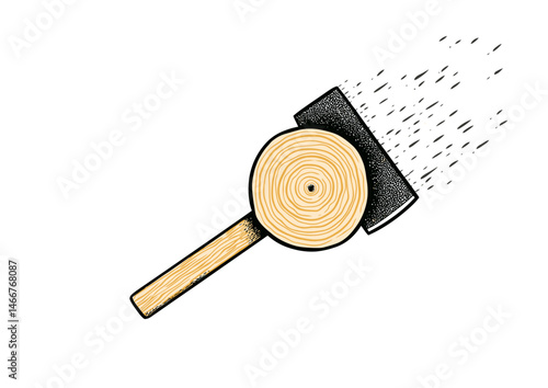 Axe thrower releasing a spinning blade, dynamic vector art with motion blur, wooden target