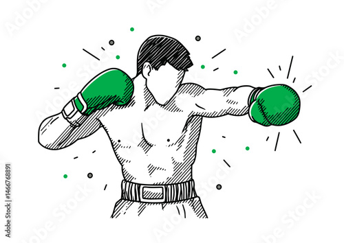 Boxer throwing a punch, high-energy vector illustration with speed lines and taped fists