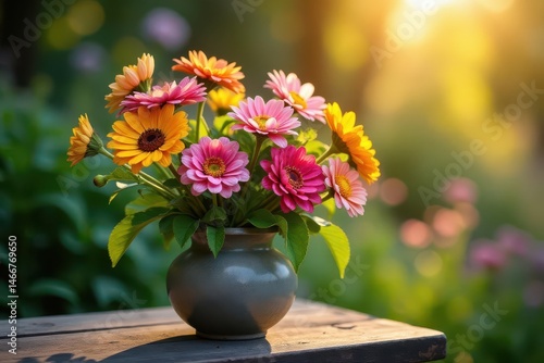 Wallpaper Mural Sunlit wildflowers in weathered vase, flower garden, arrangement, rustic, petals Torontodigital.ca