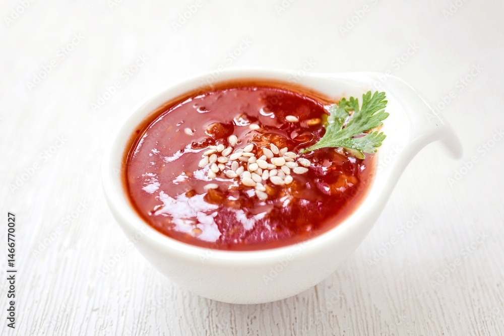 Sukiyaki sauce in white bowl on white background Sukiyaki sauce in white bowl on white background