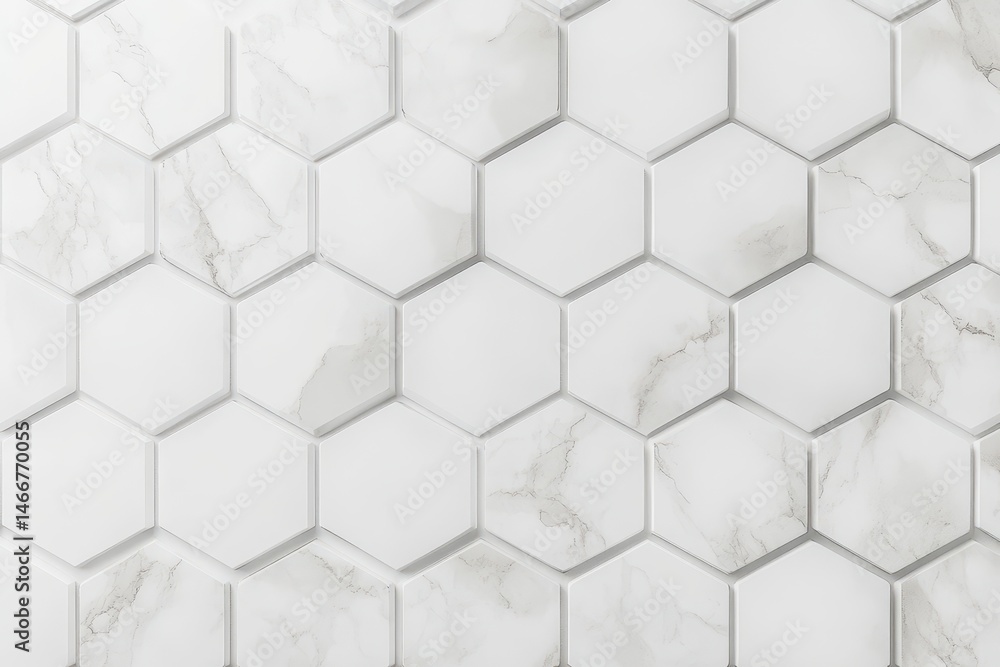 Naklejka premium Geometric white hexagon marble tile pattern