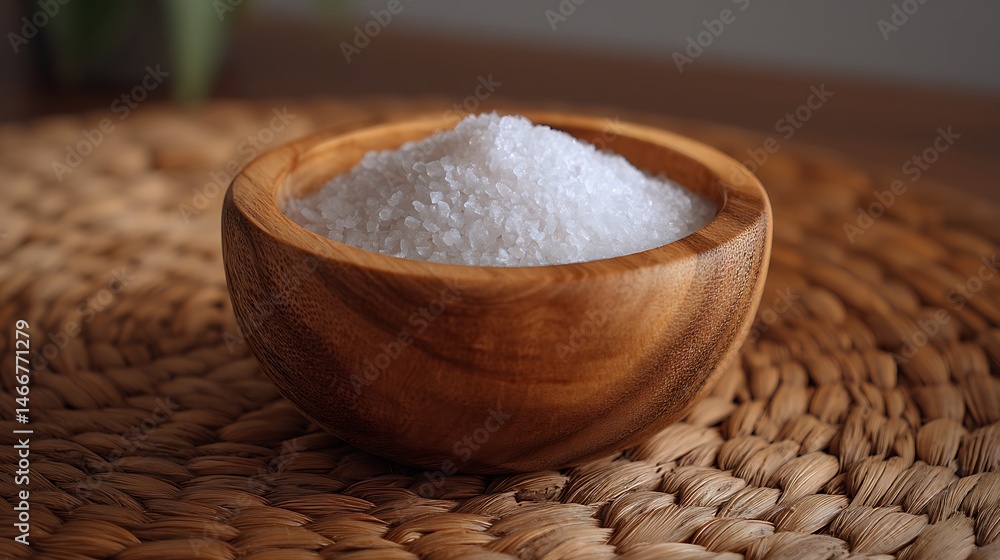 Fototapeta premium A wooden bowl filled with salt