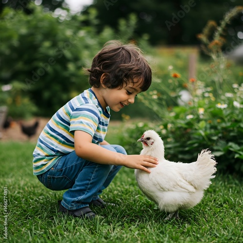 little boy with a chicken