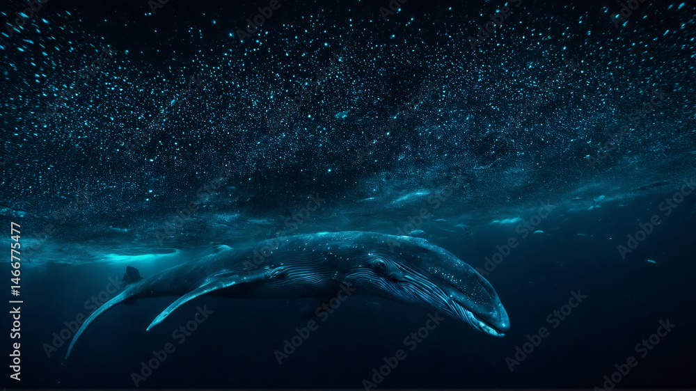 Fototapeta premium Majestic whale swimming beneath a starry surface